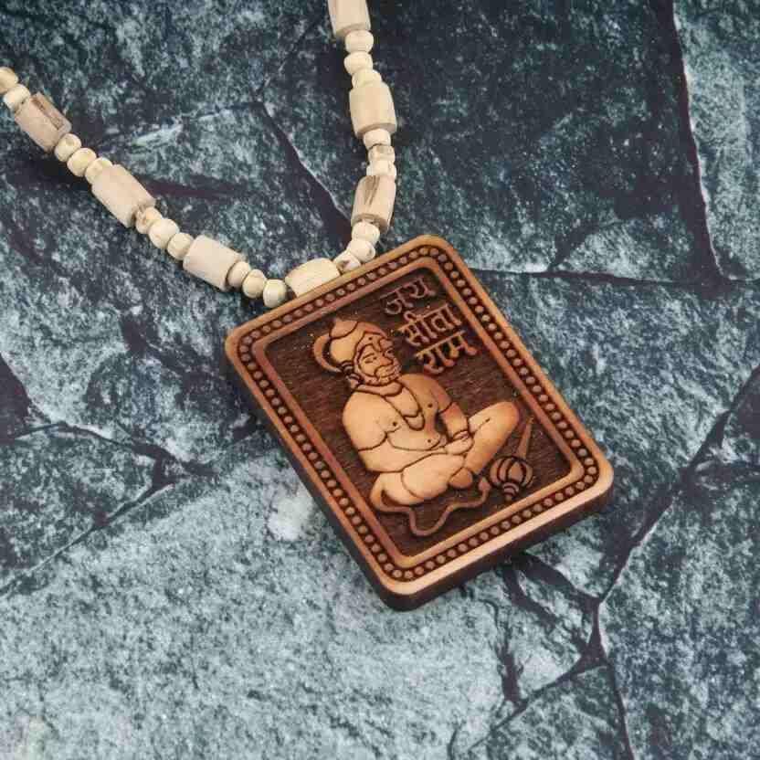 Tulsi Kanthi Mala With Hanuman Pendant for Men Wood Locket Set